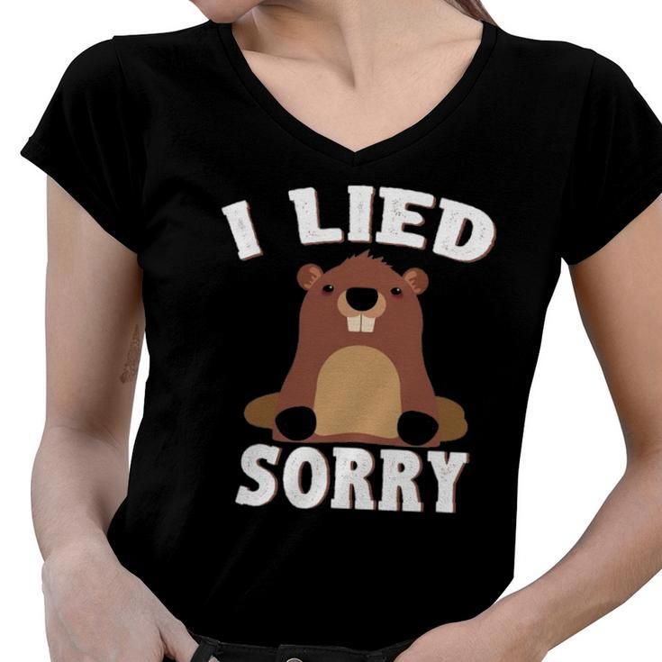 I Lied Sorry Funny Groundhog Day Brown Pig Gift Women V-Neck T-Shirt