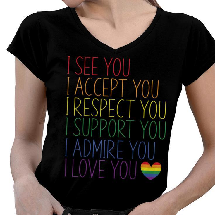 I See Accept Respect Support Admire Love You Lgbtq  V2 Women V-Neck T-Shirt