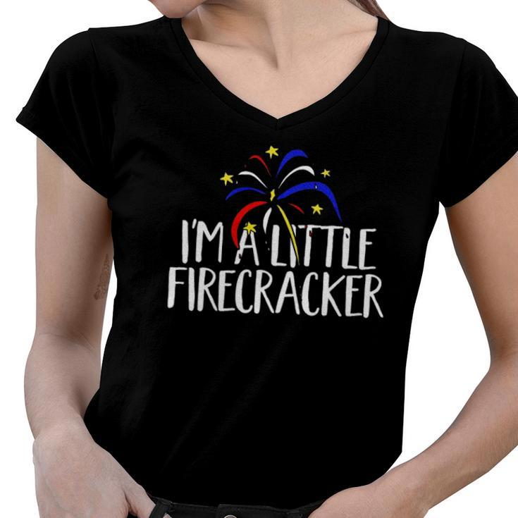 Im A Little Firecracker Patriotic 4Th Of July American  Women V-Neck T-Shirt