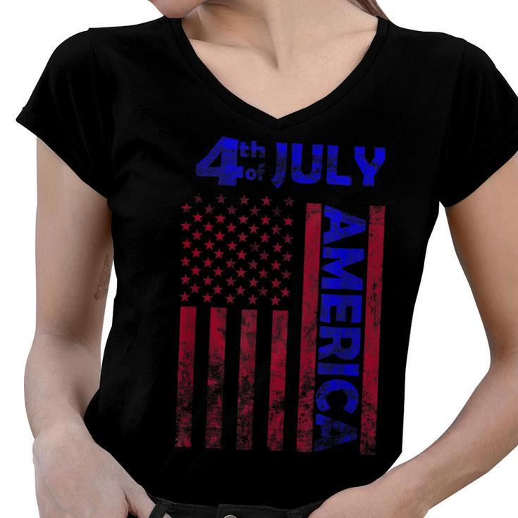 Independence Day Usa America Flag 4Th Of July Happy Funny  Women V-Neck T-Shirt