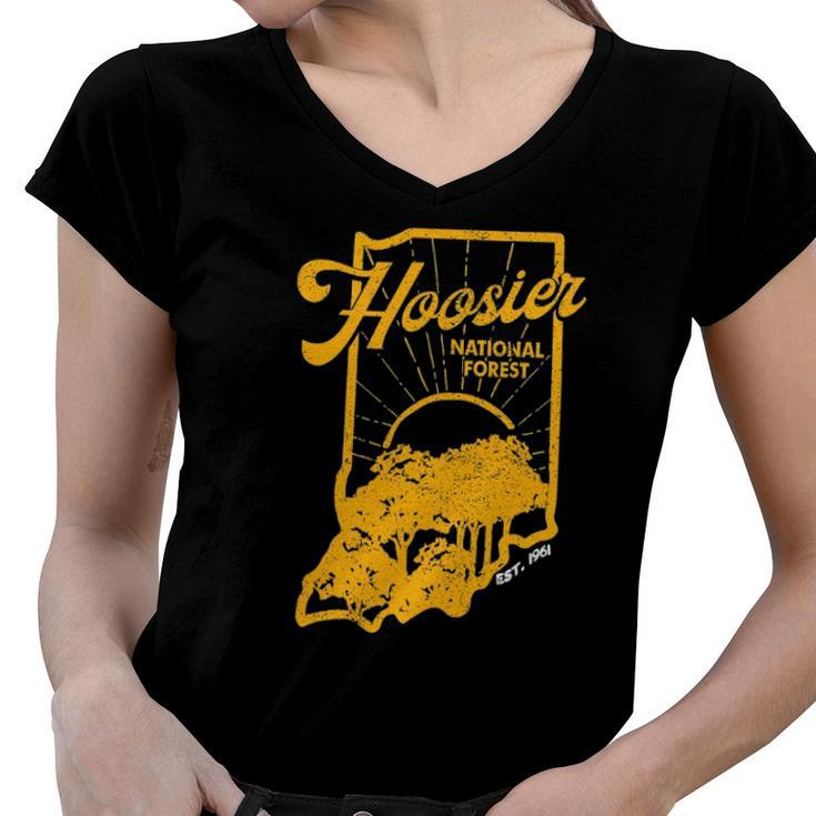 Indiana State Hoosier National Forest Retro Vintage Women V-Neck T-Shirt