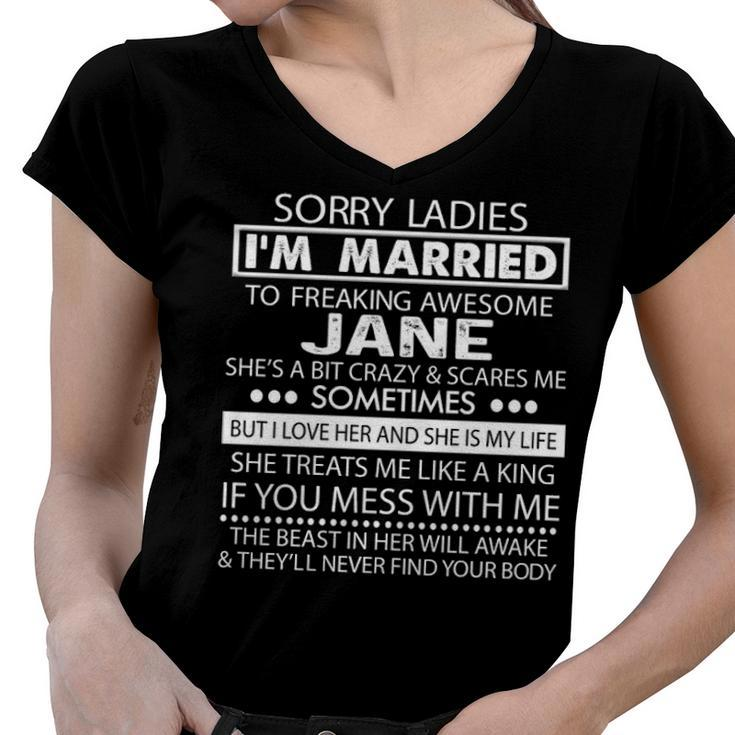 Jane Name Gift   Im Married To Freaking Awesome Jane Women V-Neck T-Shirt