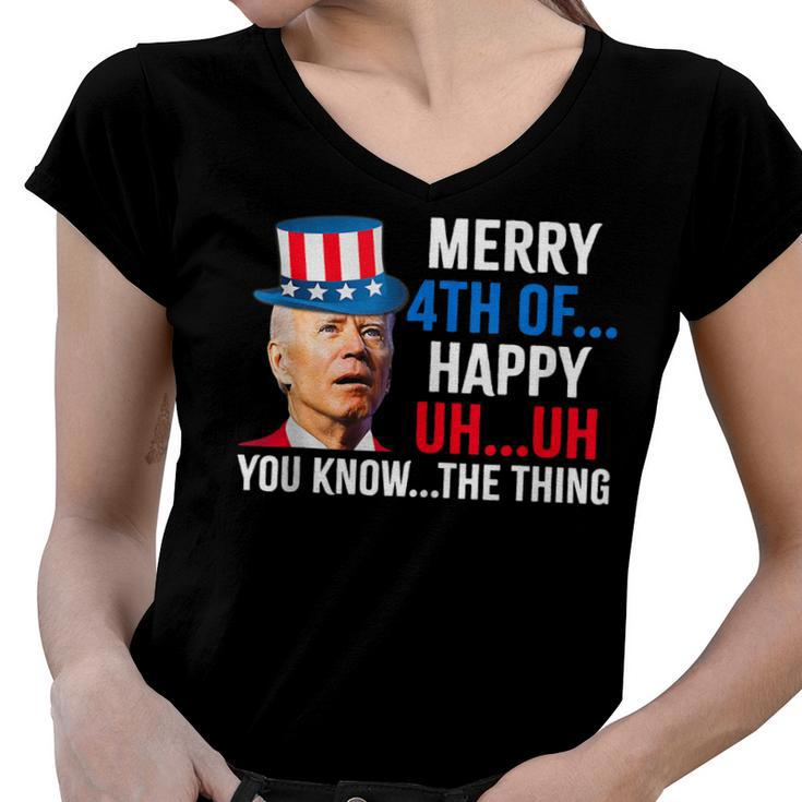 Joe Biden Confused Merry Happy Funny 4Th Of July  Women V-Neck T-Shirt