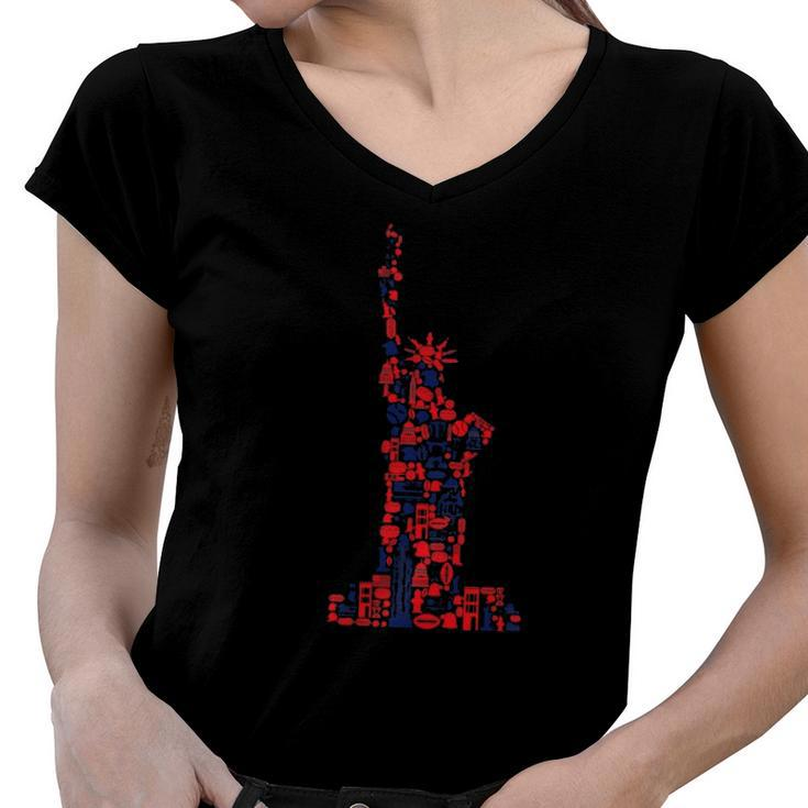 July 4Th American Symbols New York City - Statue Of Liberty Women V-Neck T-Shirt