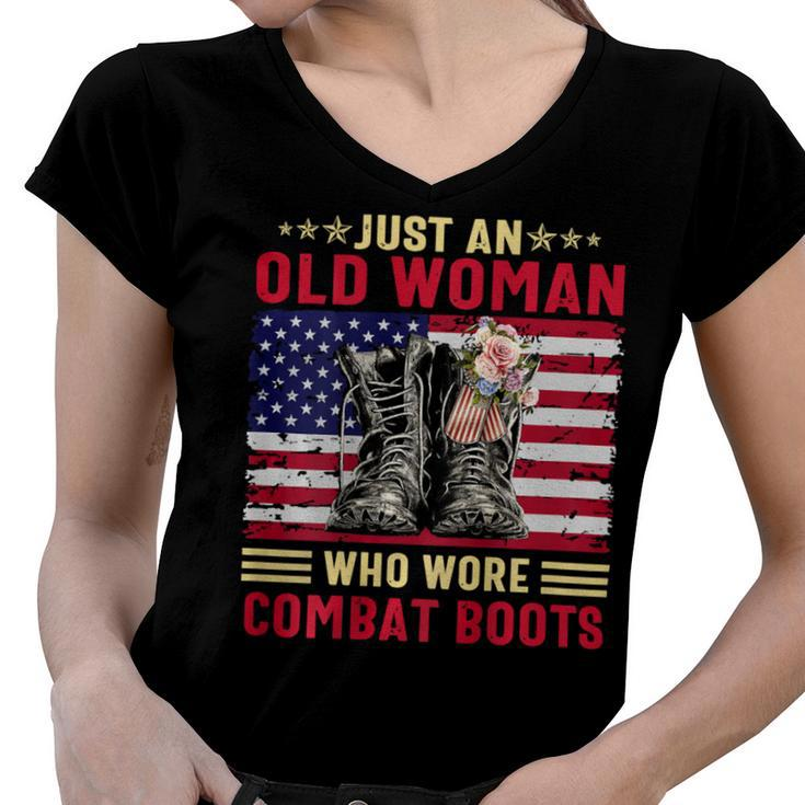 Just An Old Woman Who Wore Combat Boots T-Shirt Women V-Neck T-Shirt