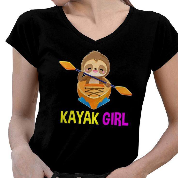 Kayak Girl Sloth Team Paddling Kayaking Women Women V-Neck T-Shirt