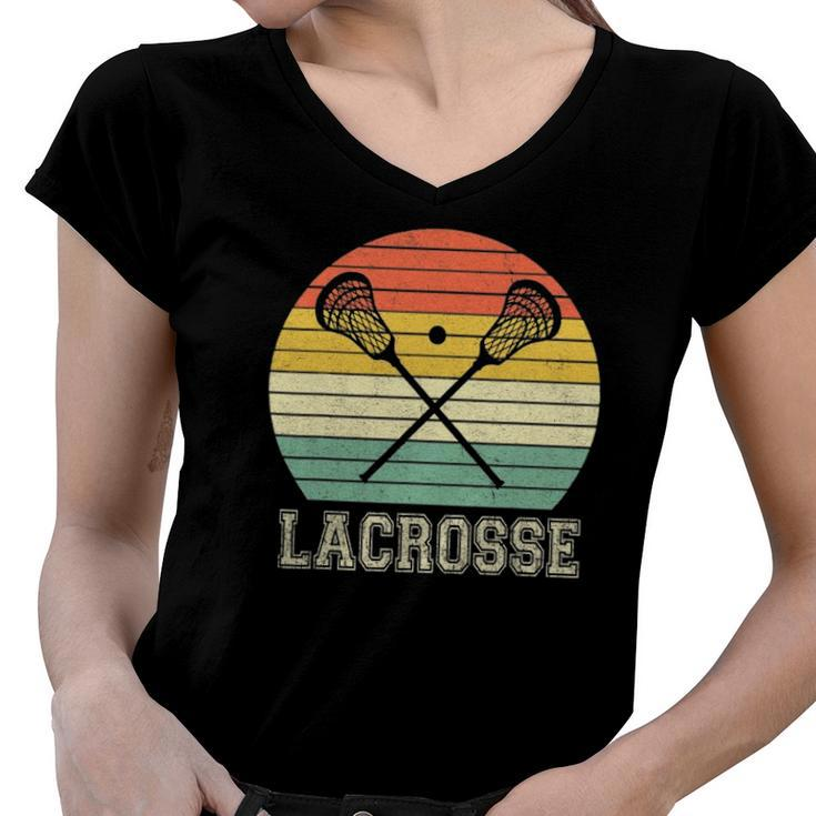 Lacrosse Vintage Retro Lacrosse Stick Sun Gifts Women V-Neck T-Shirt