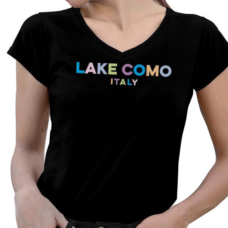 Lake Como Italy Colorful Type Women V-Neck T-Shirt
