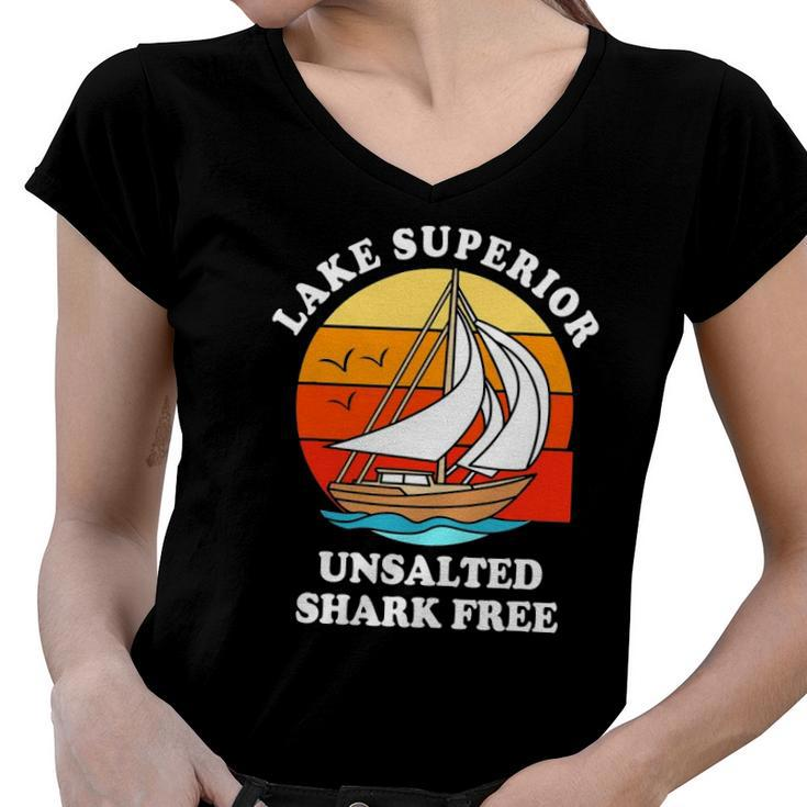 Lake Superior Unsalted Shark Free Women V-Neck T-Shirt