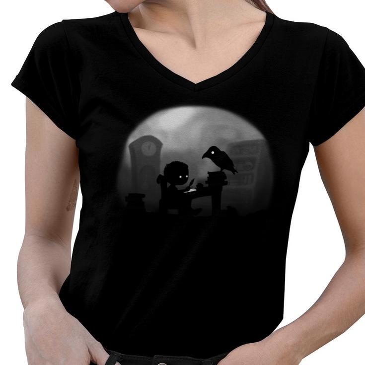 Land Of Mysteries Edgar Allan Poe Black Raven Nevermore  Women V-Neck T-Shirt