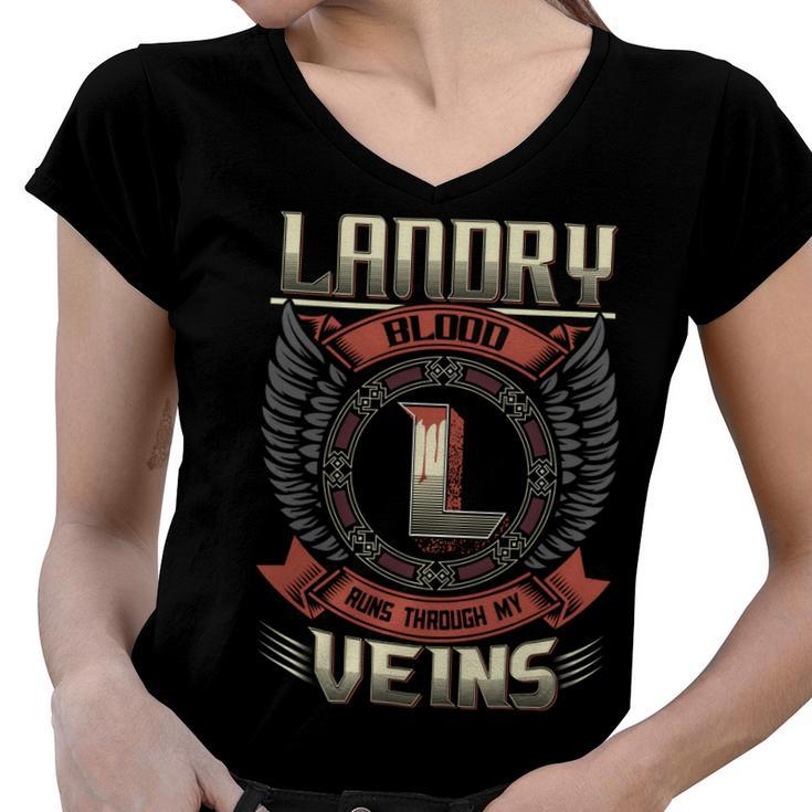 Landry Blood  Run Through My Veins Name V5 Women V-Neck T-Shirt