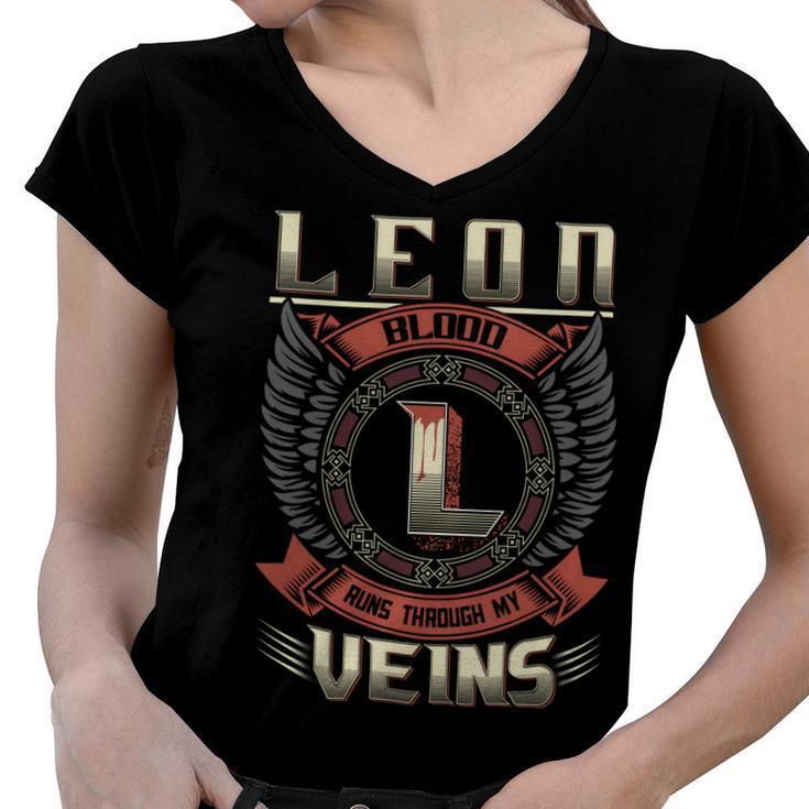Leon Blood  Run Through My Veins Name Women V-Neck T-Shirt