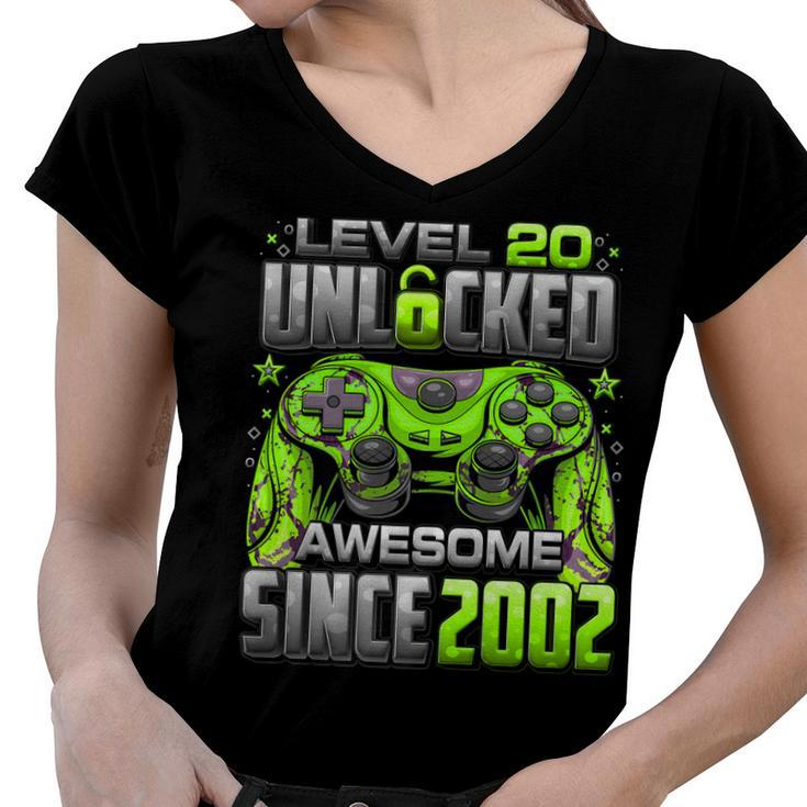 Level 20 Unlocked Awesome Since 2002 20Th Birthday Gaming   V2 Women V-Neck T-Shirt