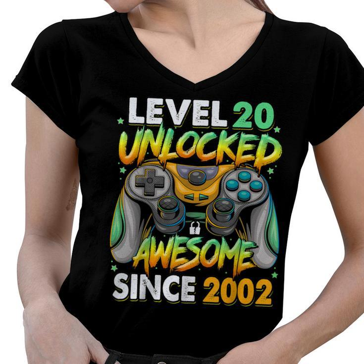 Level 20 Unlocked Awesome Since 2002 20Th Birthday Gaming  V3 Women V-Neck T-Shirt