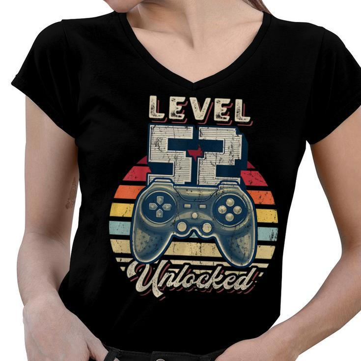 Level 52 Unlocked Video Game 52Nd Birthday Gamer Boys  Women V-Neck T-Shirt