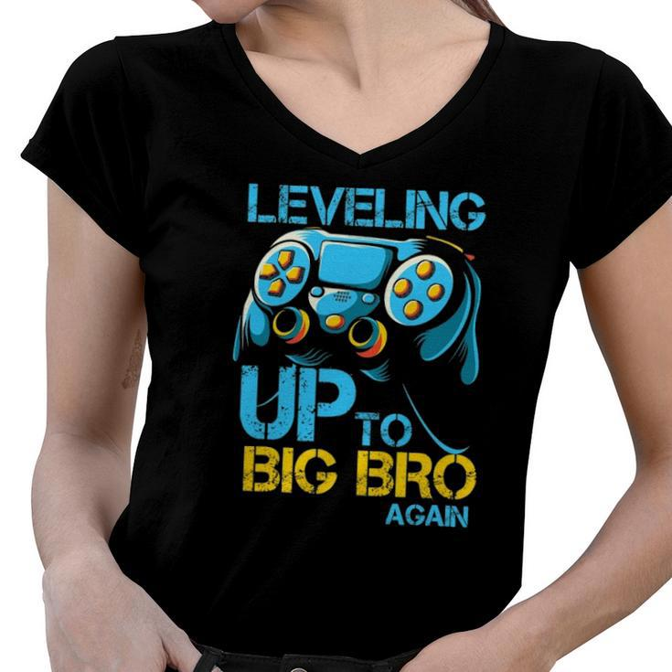 Leveling Up To Big Bro Again Gaming Lovers Vintage Women V-Neck T-Shirt
