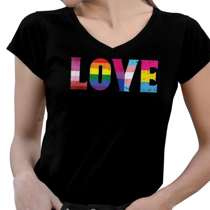 Love Lgbtq Pride Ally Lesbian Gay Bisexual Trans Pansexual  Women V-Neck T-Shirt