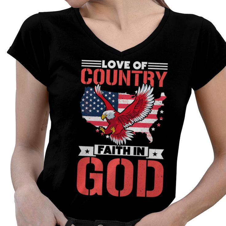 Love Of Country Faith In God   Women V-Neck T-Shirt