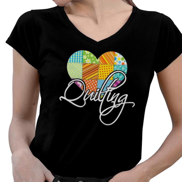 Love Quilting Heart Quilting Women V-Neck T-Shirt