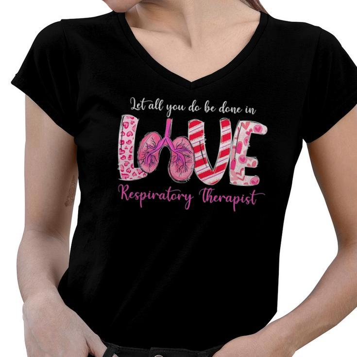 Love Respiratory Therapist Leopard Funny Valentines Day Women V-Neck T-Shirt