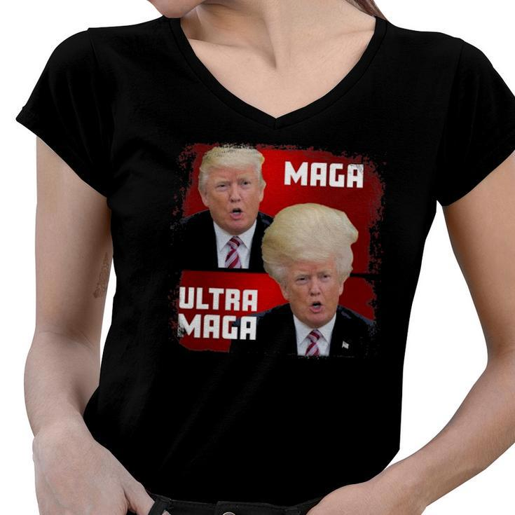 Maga - Ultra Maga Funny Trump Women V-Neck T-Shirt