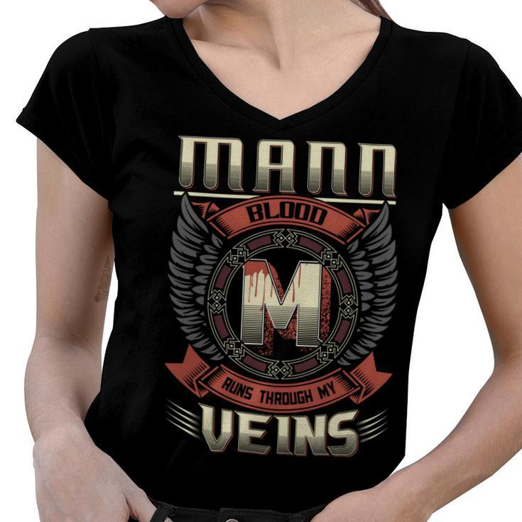 Mann Blood  Run Through My Veins Name V10 Women V-Neck T-Shirt