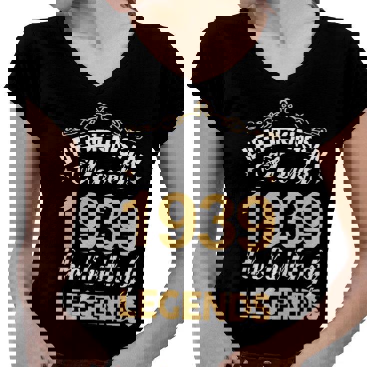 March 1939 Birthday   Life Begins In March 1939 V2 Women V-Neck T-Shirt