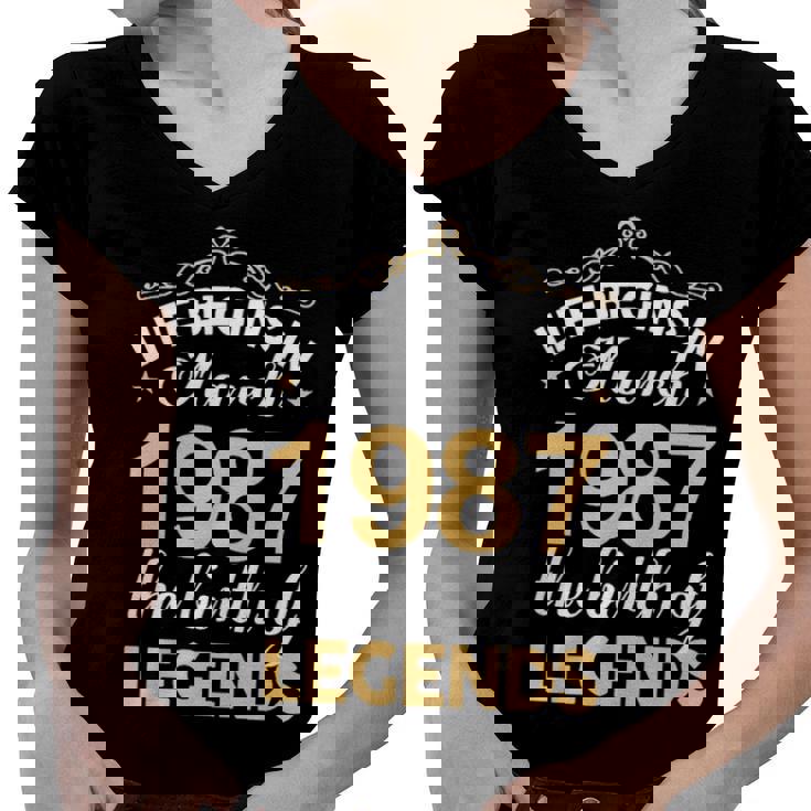 March 1987 Birthday   Life Begins In March 1987 V2 Women V-Neck T-Shirt