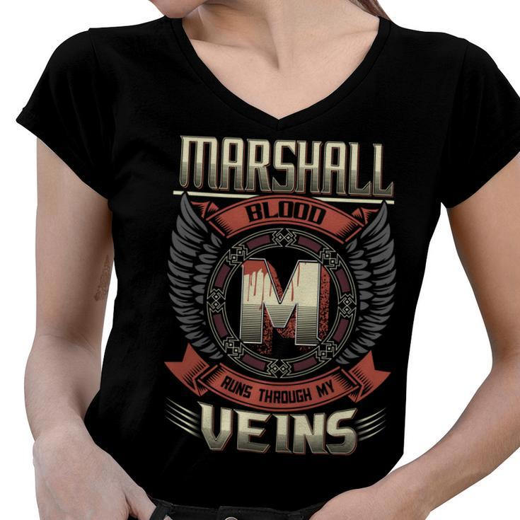 Marshall Blood  Run Through My Veins Name V6 Women V-Neck T-Shirt