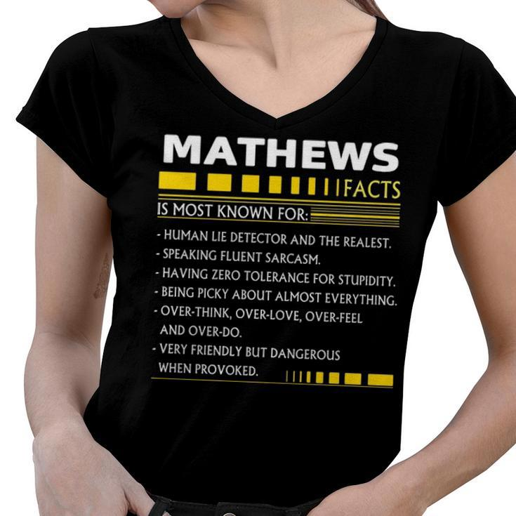 Mathews Name Gift   Mathews Facts Women V-Neck T-Shirt