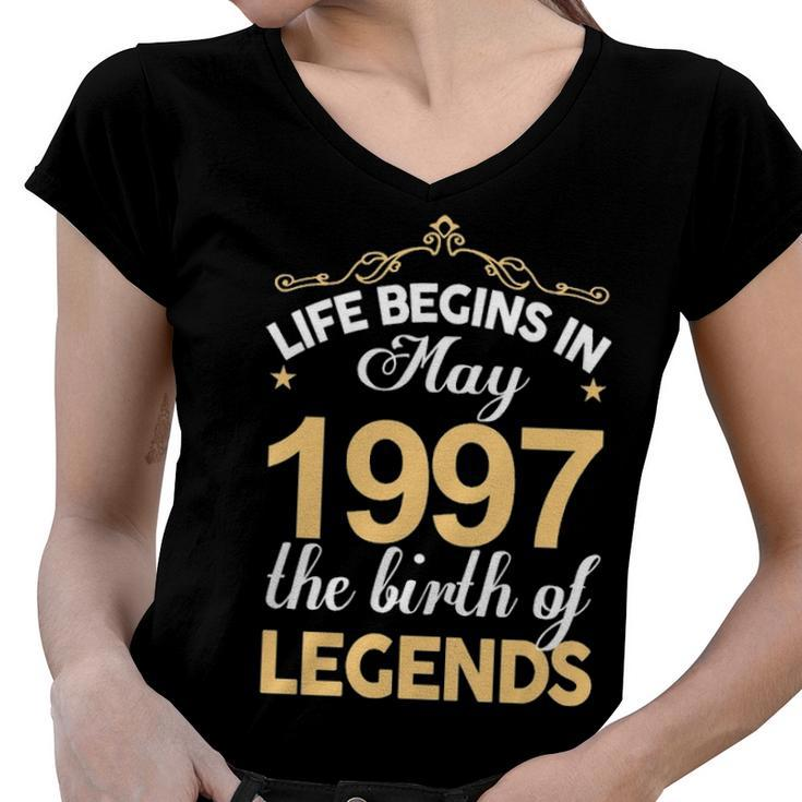 May 1997 Birthday   Life Begins In May 1997 V2 Women V-Neck T-Shirt
