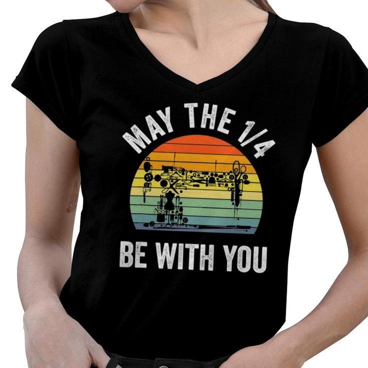 May The 14 Be With You Sewing Machine Quilting Vintage Women V-Neck T-Shirt
