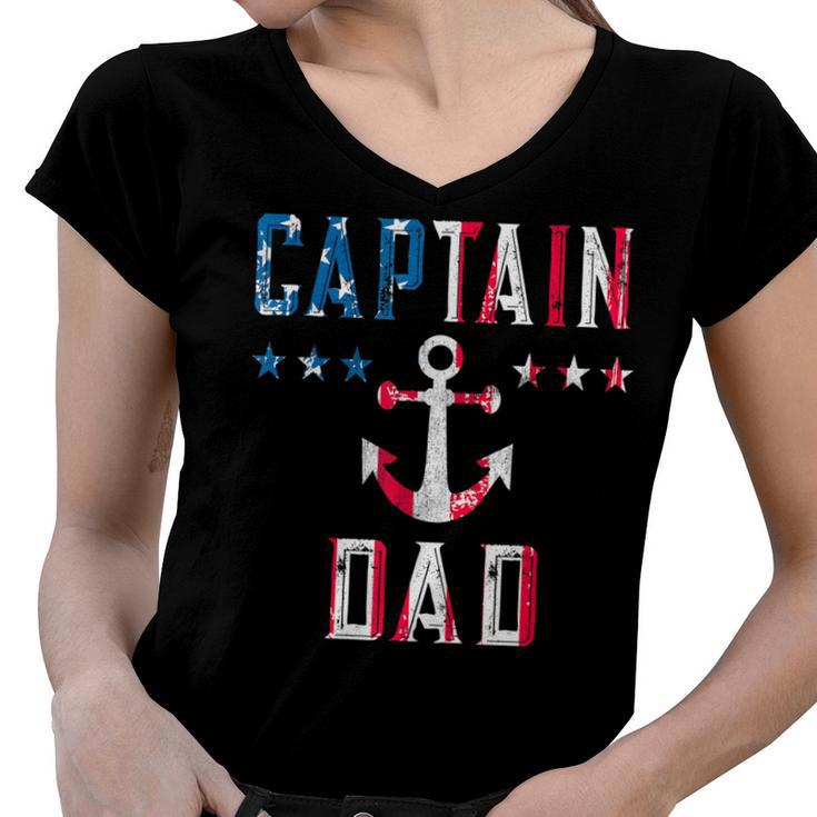 Mens Patriotic Captain Dad American Flag Boat Owner 4Th Of July  Women V-Neck T-Shirt