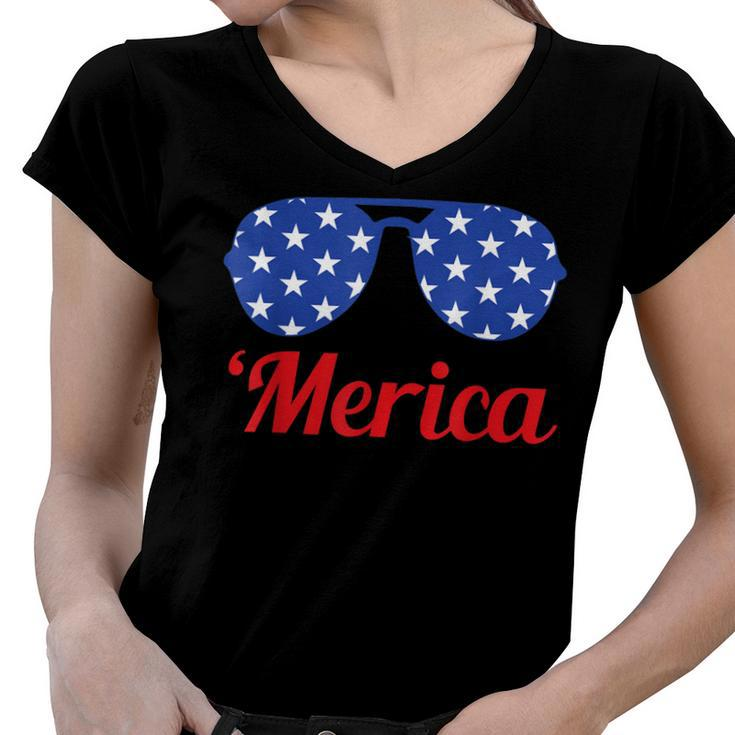 Merica Patriotic American Flag Pride Fourth Of July T  V2 Women V-Neck T-Shirt