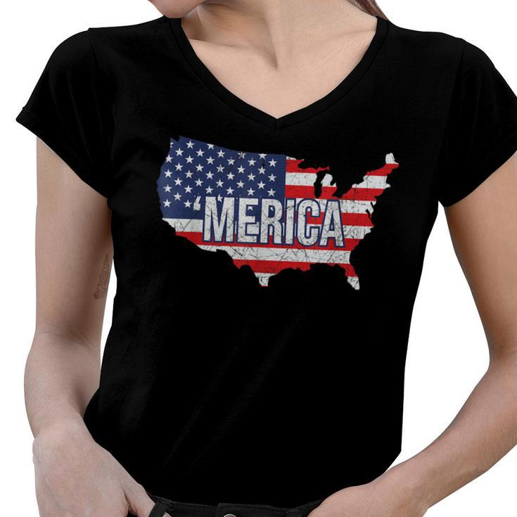 Merica Patriotic American Flag Pride Fourth Of July T  V3 Women V-Neck T-Shirt