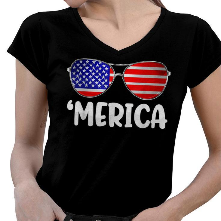 Merica Sunglasses 4Th Of July Boys Girls Men Women Usa Flag  Women V-Neck T-Shirt