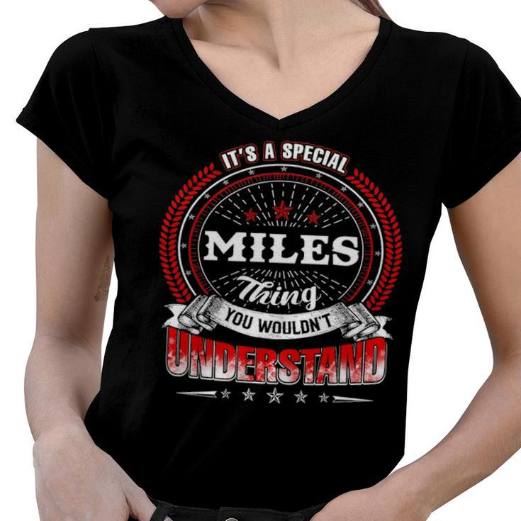 Miles Shirt Family Crest Miles T Shirt Miles Clothing Miles Tshirt Miles Tshirt Gifts For The Miles  Women V-Neck T-Shirt