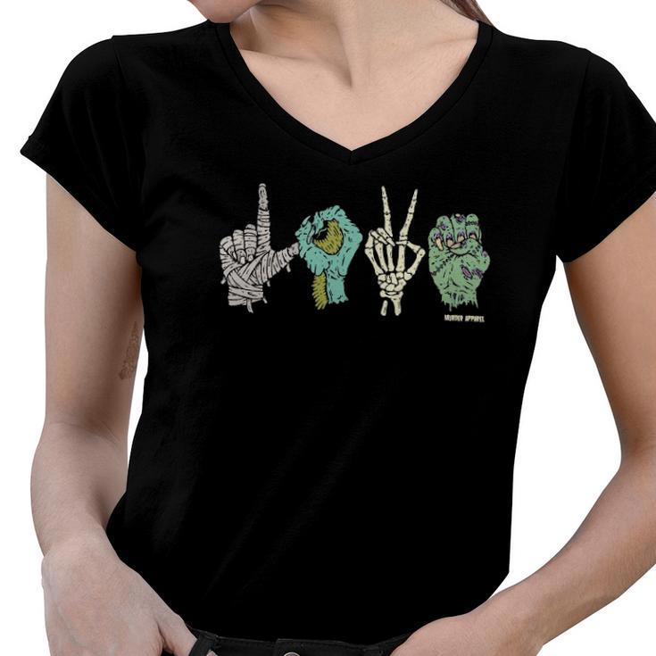 Monster Love Sign Language Spooky Women V-Neck T-Shirt