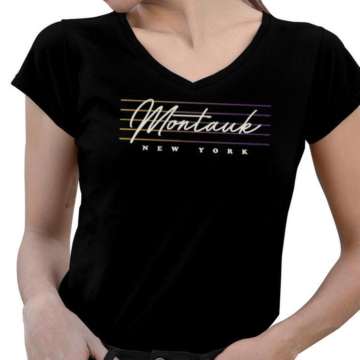Montauk Retro Style New York Women V-Neck T-Shirt