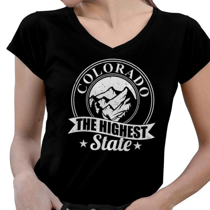 Mountain Outdoor Colorado The Highest State Women V-Neck T-Shirt