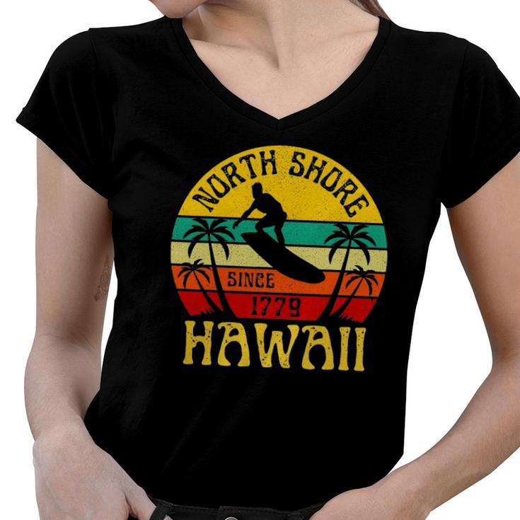 North Shore Beach Hawaii Surfing Surfer Ocean Vintage Women V-Neck T-Shirt