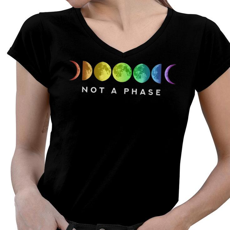 Not A Phase Moon Lgbt Gay Pride  Women V-Neck T-Shirt