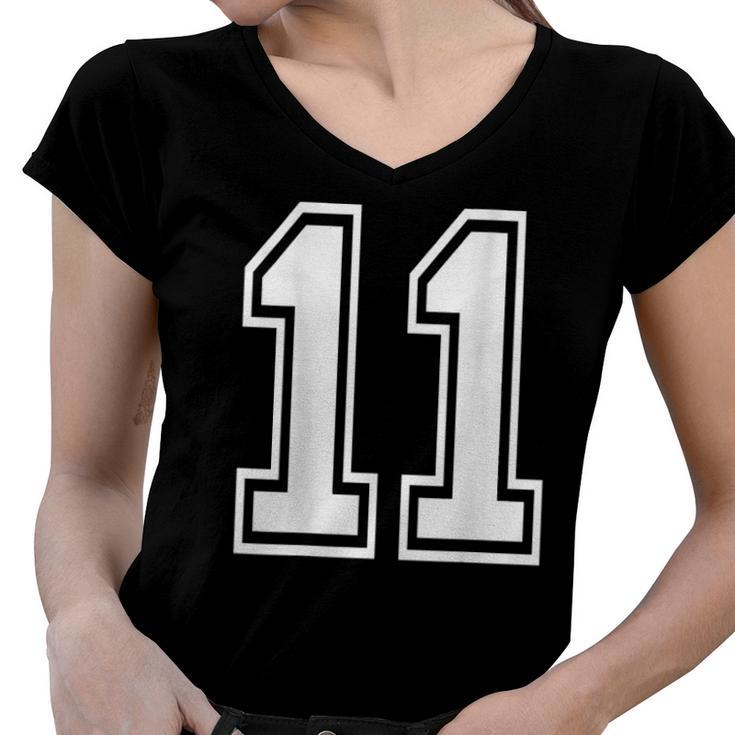 Number 11  Sports Player Number Back Of Women V-Neck T-Shirt