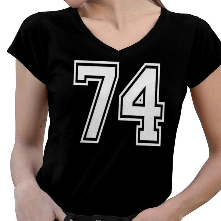 Number 74 Birthday 74Th Sports Player Team Numbered Jersey Women V-Neck T-Shirt