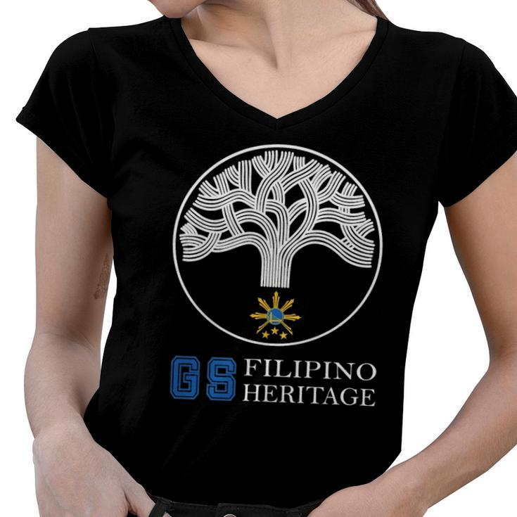 Oakland Filipino  Pilipinas Basketball Heritage Women V-Neck T-Shirt