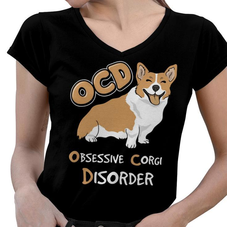 Ocd-Obsessive-Corgi Disorder Women V-Neck T-Shirt