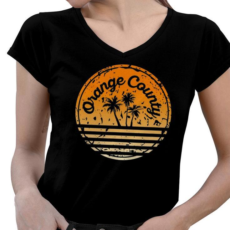 Orange County 70S Retro Surf Palm Tree Women V-Neck T-Shirt