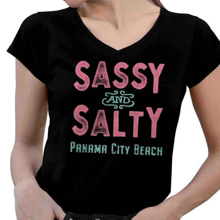 Panama City Beach Florida Sassy Souvenir  Women V-Neck T-Shirt