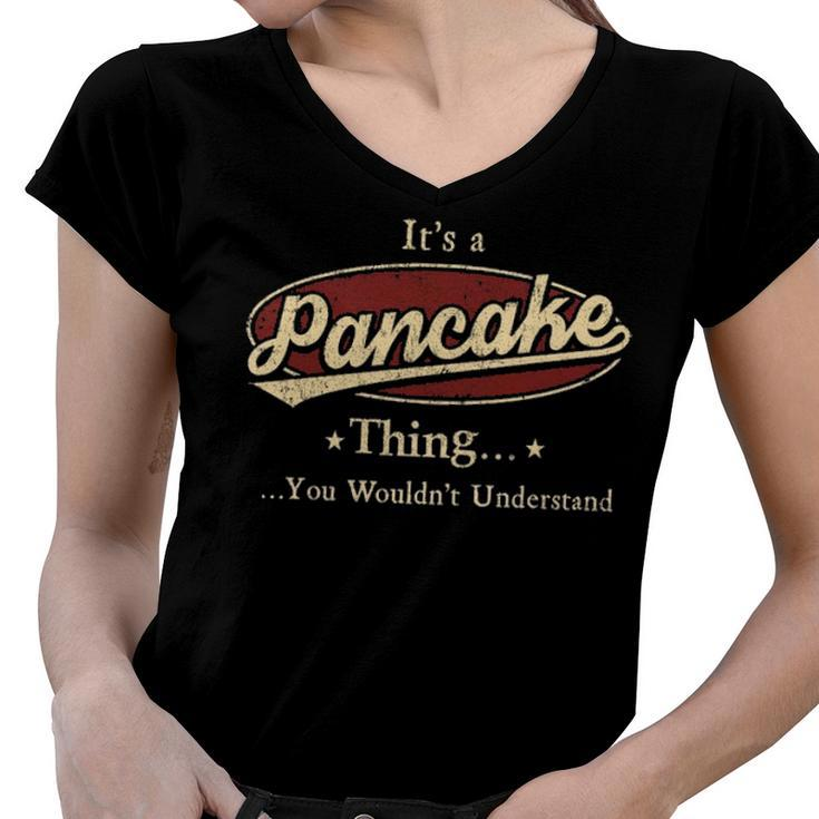 Pancake Shirt Personalized Name Gifts T Shirt Name Print T Shirts Shirts With Name Pancake Women V-Neck T-Shirt