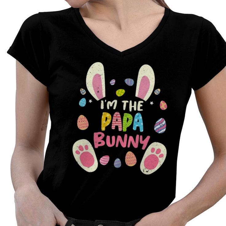 Papa Easter Matching Family Party Bunny Face Costume Women V-Neck T-Shirt